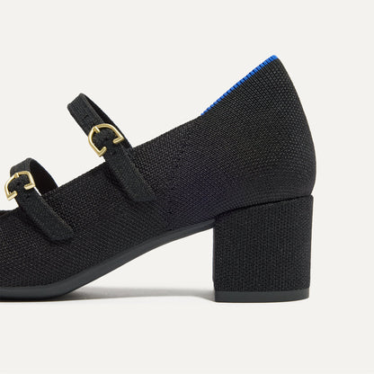 Rothys The Double Buckle Mary Jane Heel in Black