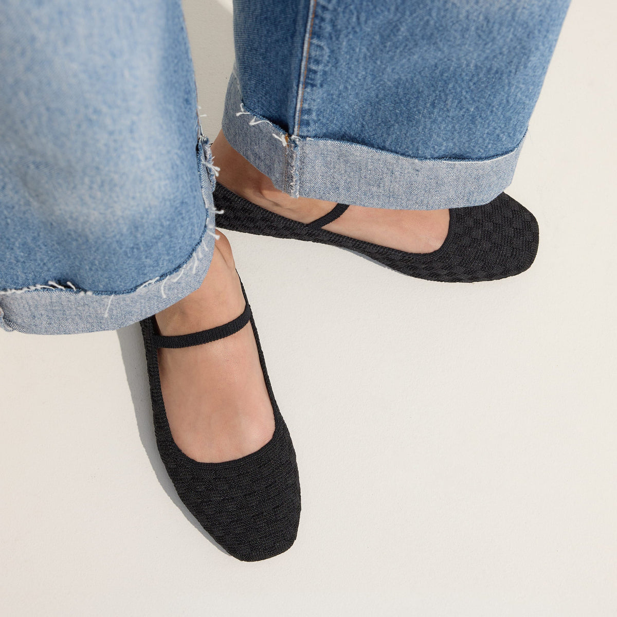 Rothys The Max Square Mary Jane in Black Sand