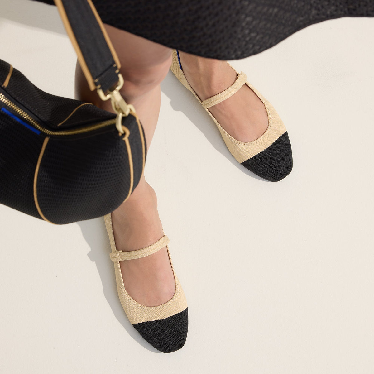 Rothys The Square Mary Jane in Cream Captoe