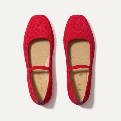 Rothys The Max Square Mary Jane in Red Crisp Basketweave