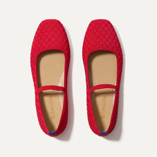 Rothys The Max Square Mary Jane in Red Crisp Basketweave