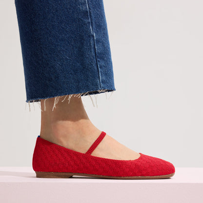 Rothys The Max Square Mary Jane in Red Crisp Basketweave