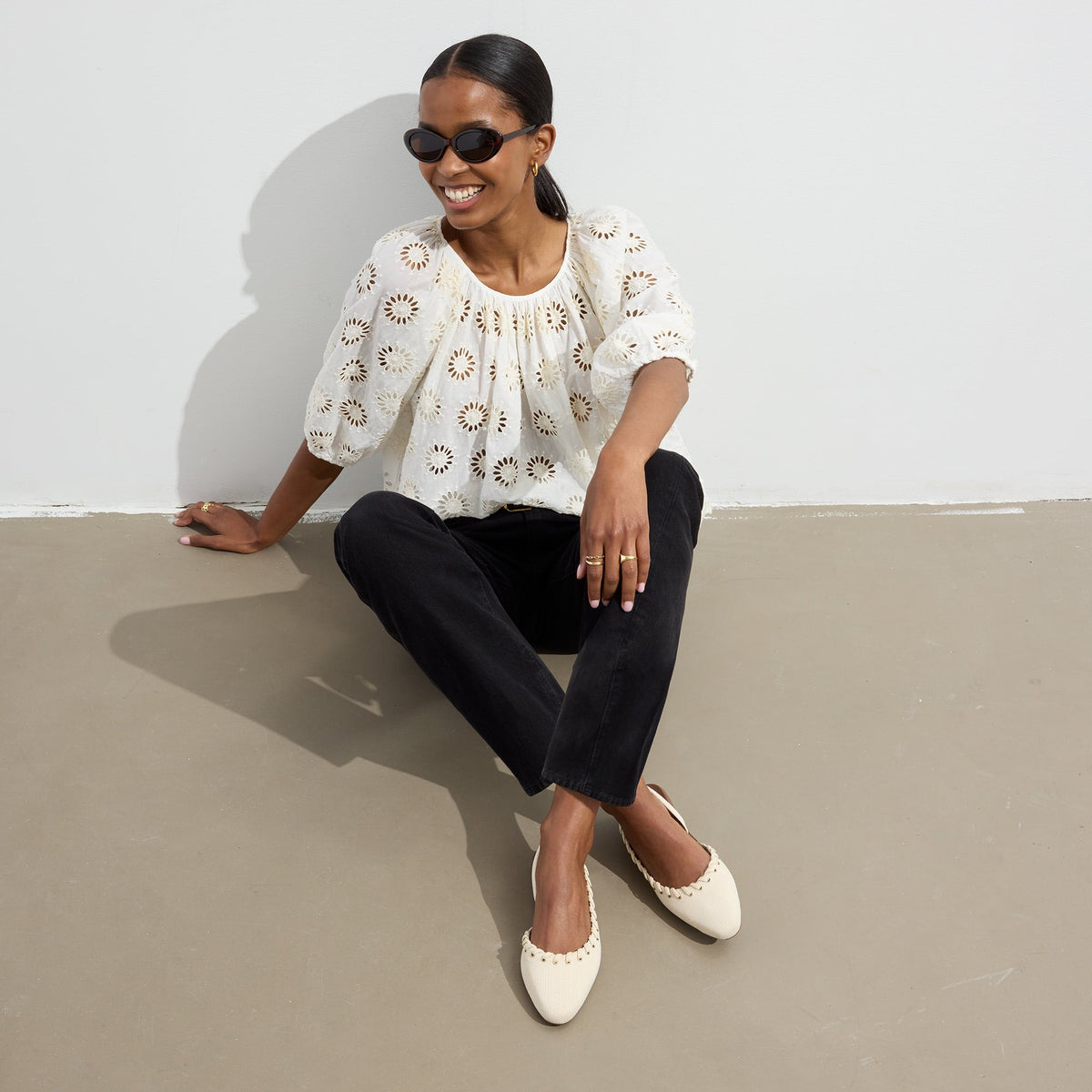 Rothys The Almond Slingback in Eyelet Ivory