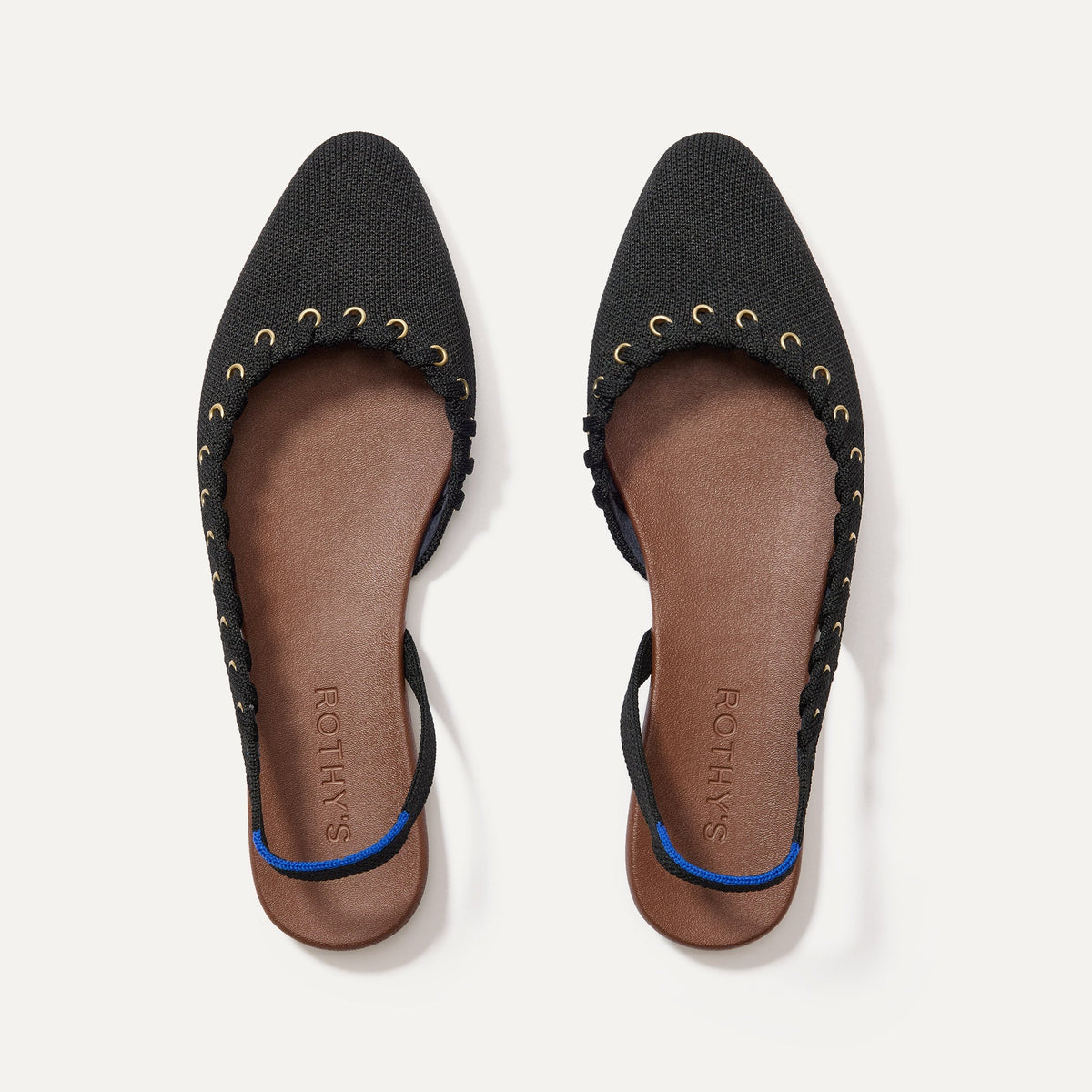 Rothys The Almond Slingback in Eyelet Black