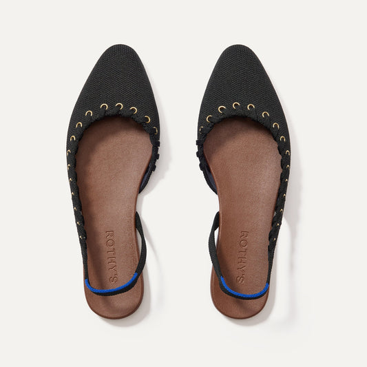 Rothys The Almond Slingback in Eyelet Black