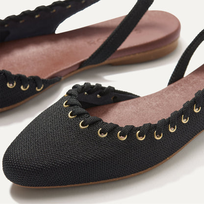 Rothys The Almond Slingback in Eyelet Black