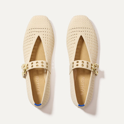 Rothys The Max Buckle Mary Jane in Off White Mesh