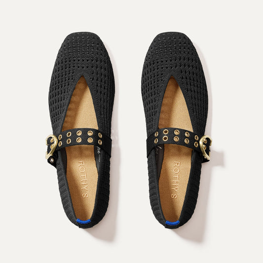Rothys The Max Buckle Mary Jane in Black Mesh
