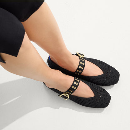 Rothys The Max Buckle Mary Jane in Black Mesh