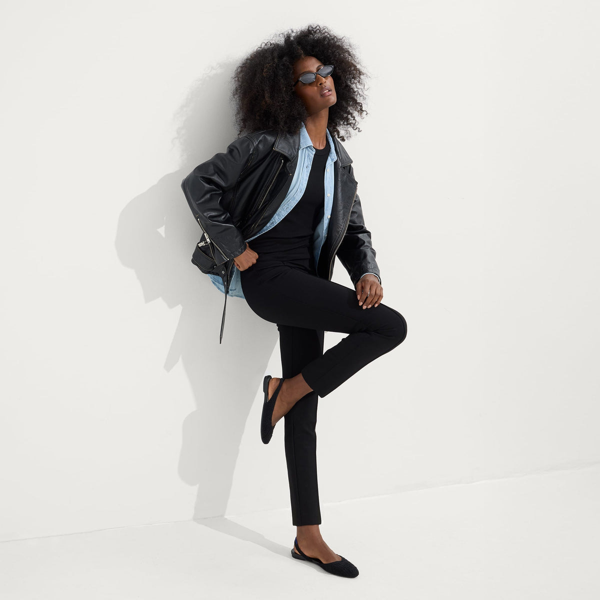 Rothys The Almond Slingback in Black Bouclé