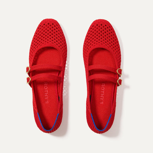 Rothys The Double Buckle Mary Jane in Bright Red Mesh