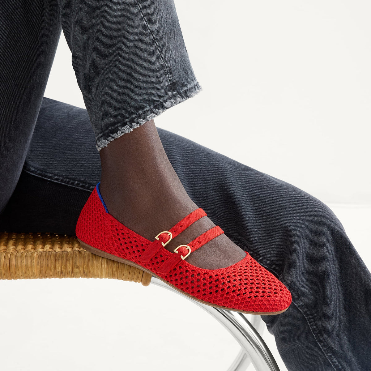 Rothys The Double Buckle Mary Jane in Bright Red Mesh