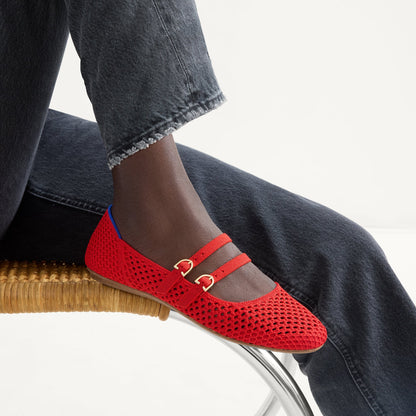 Rothys The Double Buckle Mary Jane in Bright Red Mesh
