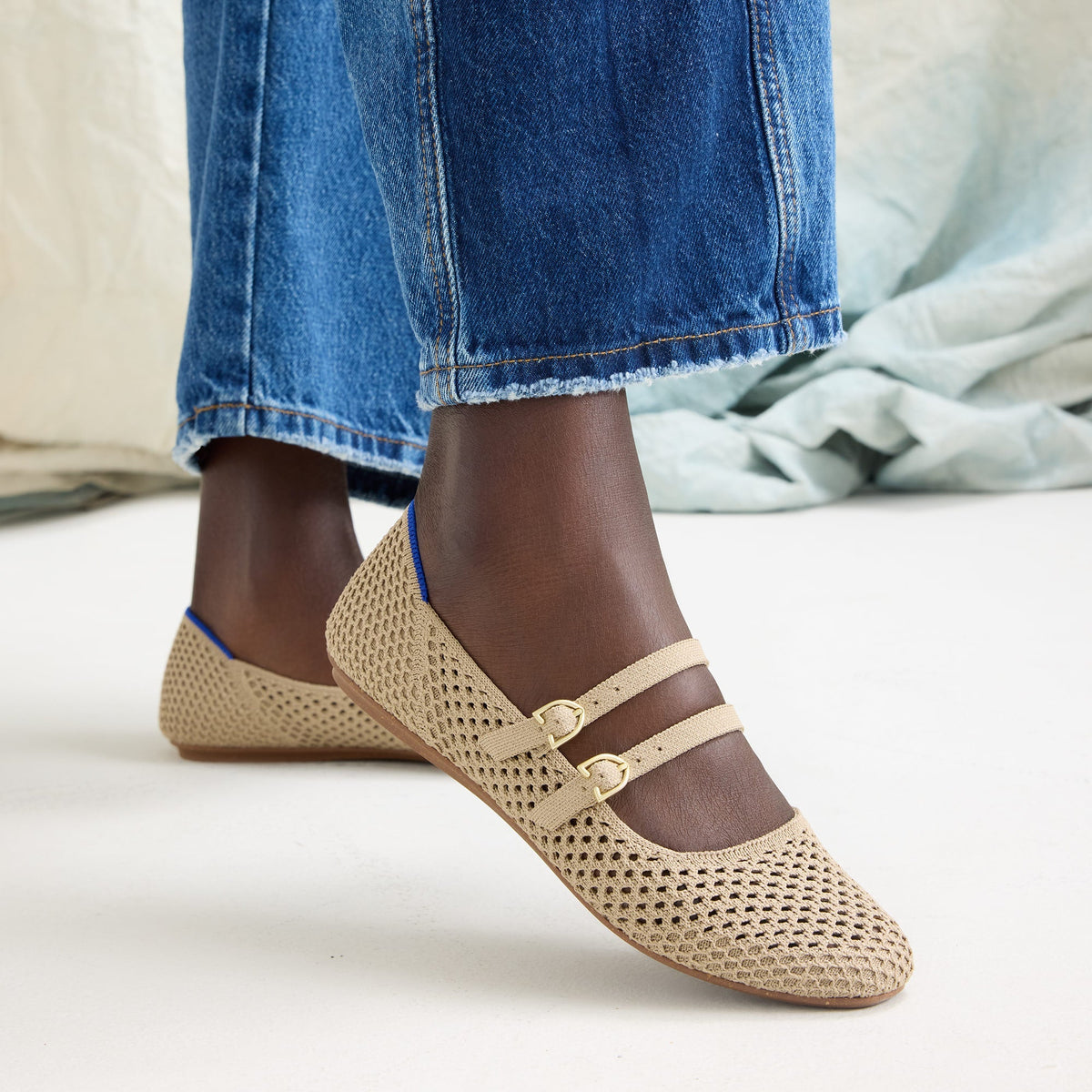Rothys The Double Buckle Mary Jane in Dune Mesh