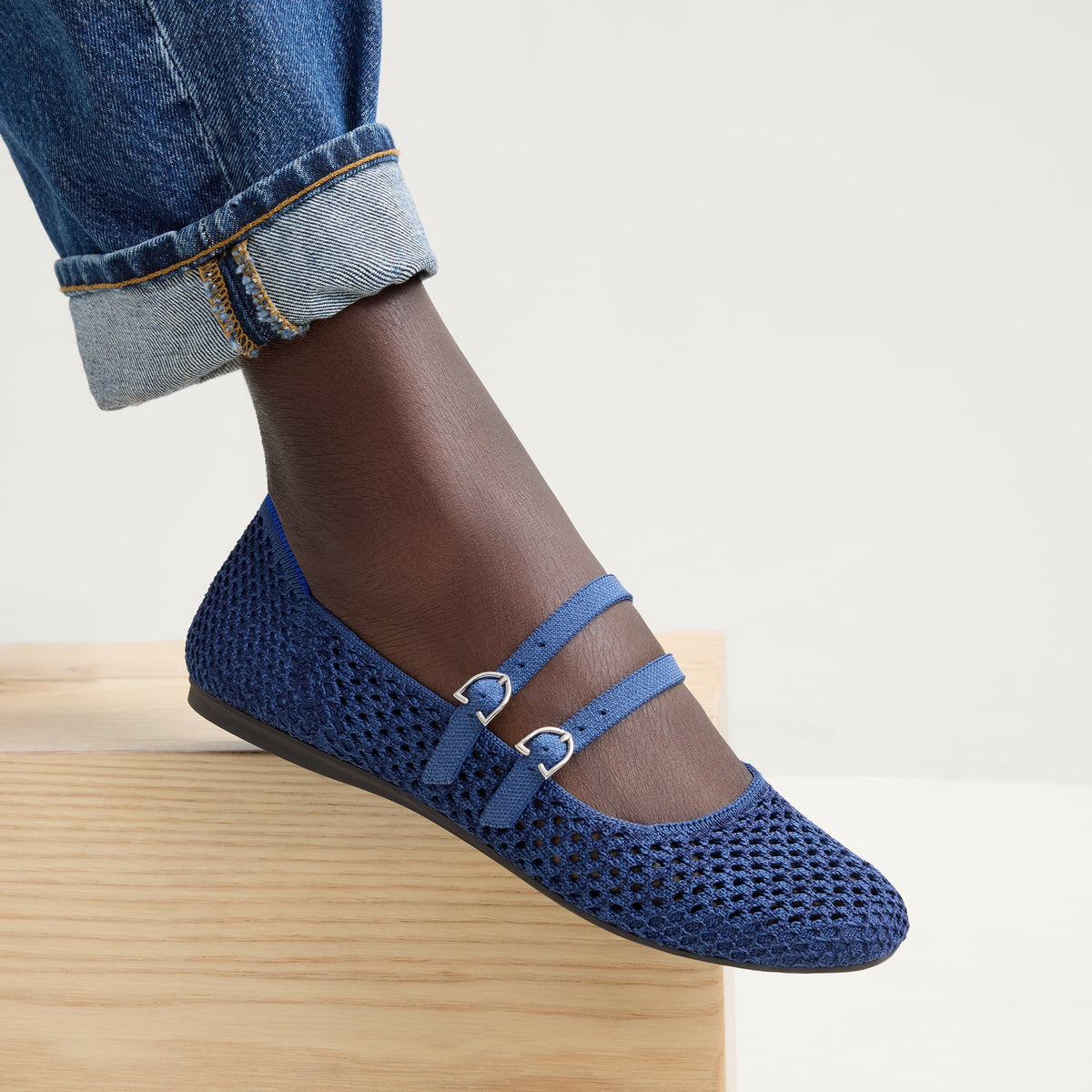 Rothys The Double Buckle Mary Jane in Blue Mesh