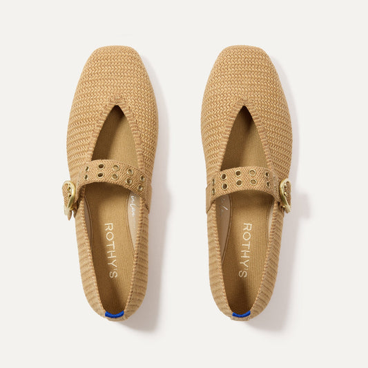 Rothys The Max Buckle Mary Jane in Tan Woven