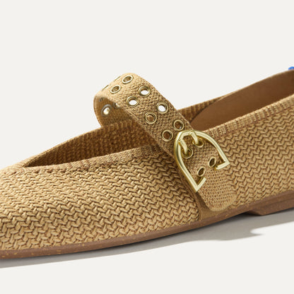 Rothys The Max Buckle Mary Jane in Tan Woven