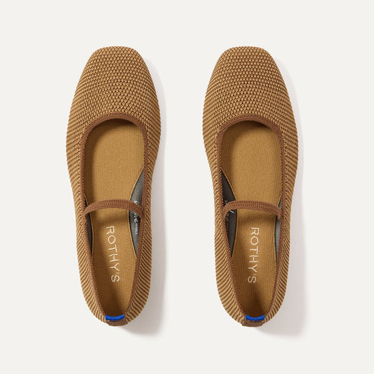 Rothys The Max Square Mary Jane in Wheat Raffia Knit
