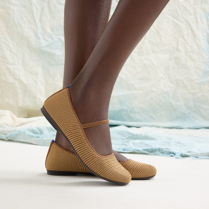 Rothys The Max Square Mary Jane in Wheat Raffia Knit