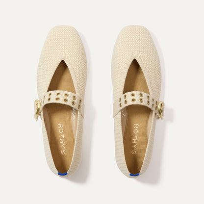 Rothys The Max Buckle Mary Jane in Cream Woven