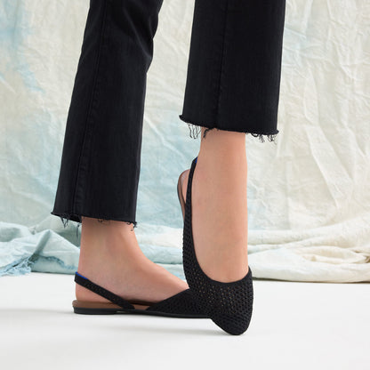 Rothys The Almond Slingback in Black Mesh