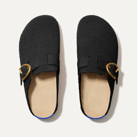Rothys The Buckle Clog in Soft Black Bouclé
