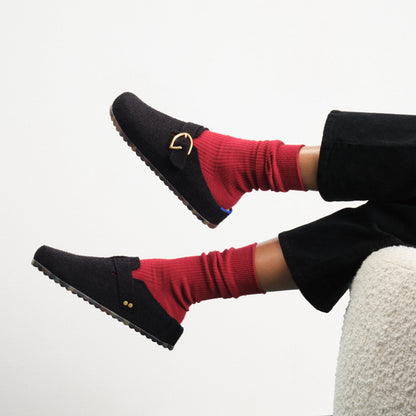 Rothys The Buckle Clog in Soft Black Bouclé