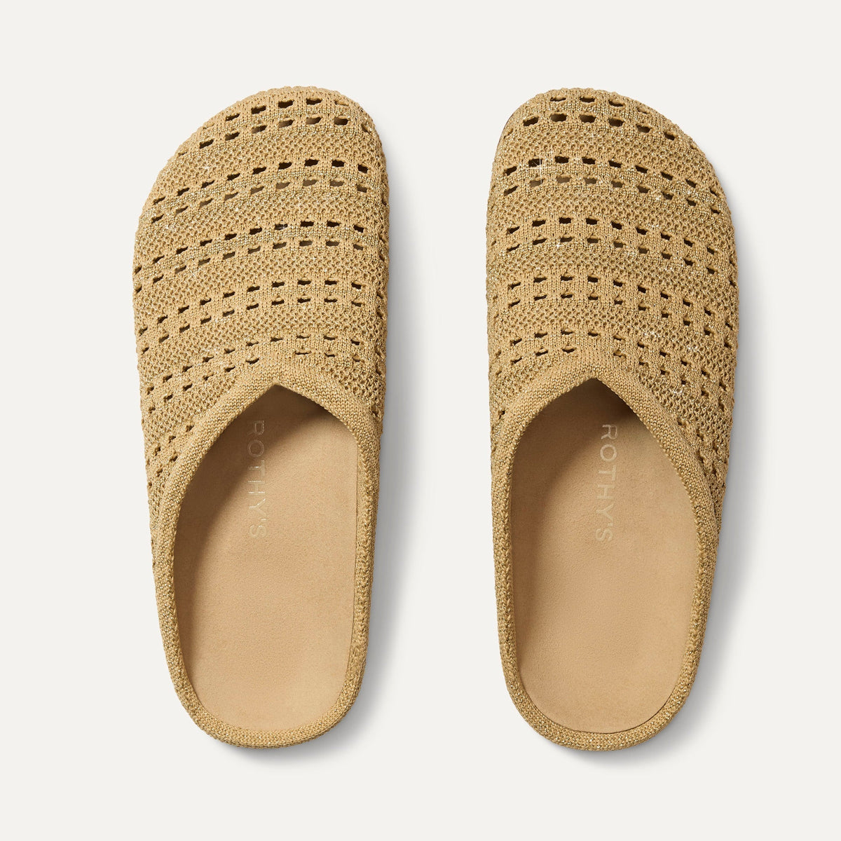 Rothys The Casual Clog in Metallic Golden Crochet