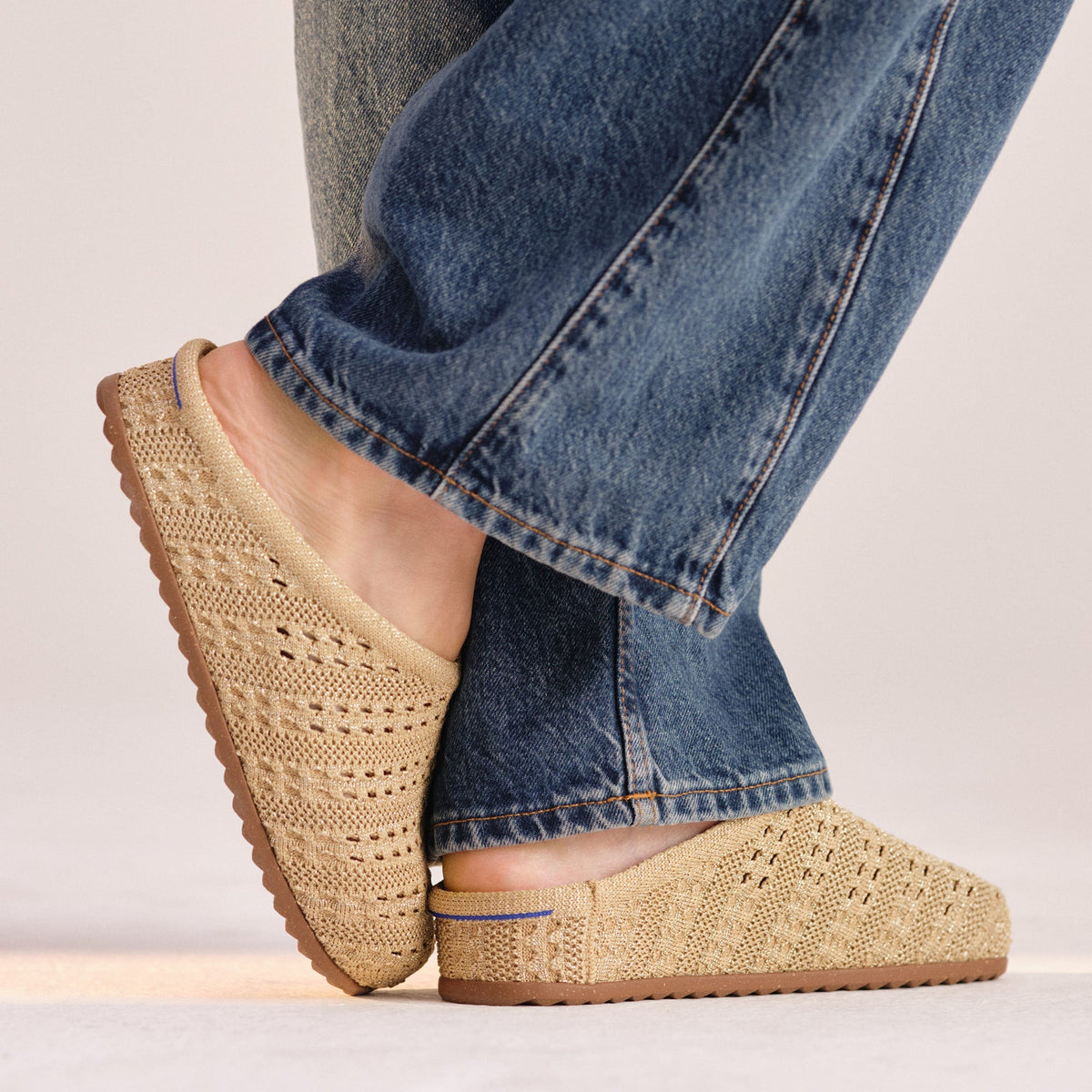 Rothys The Casual Clog in Metallic Golden Crochet