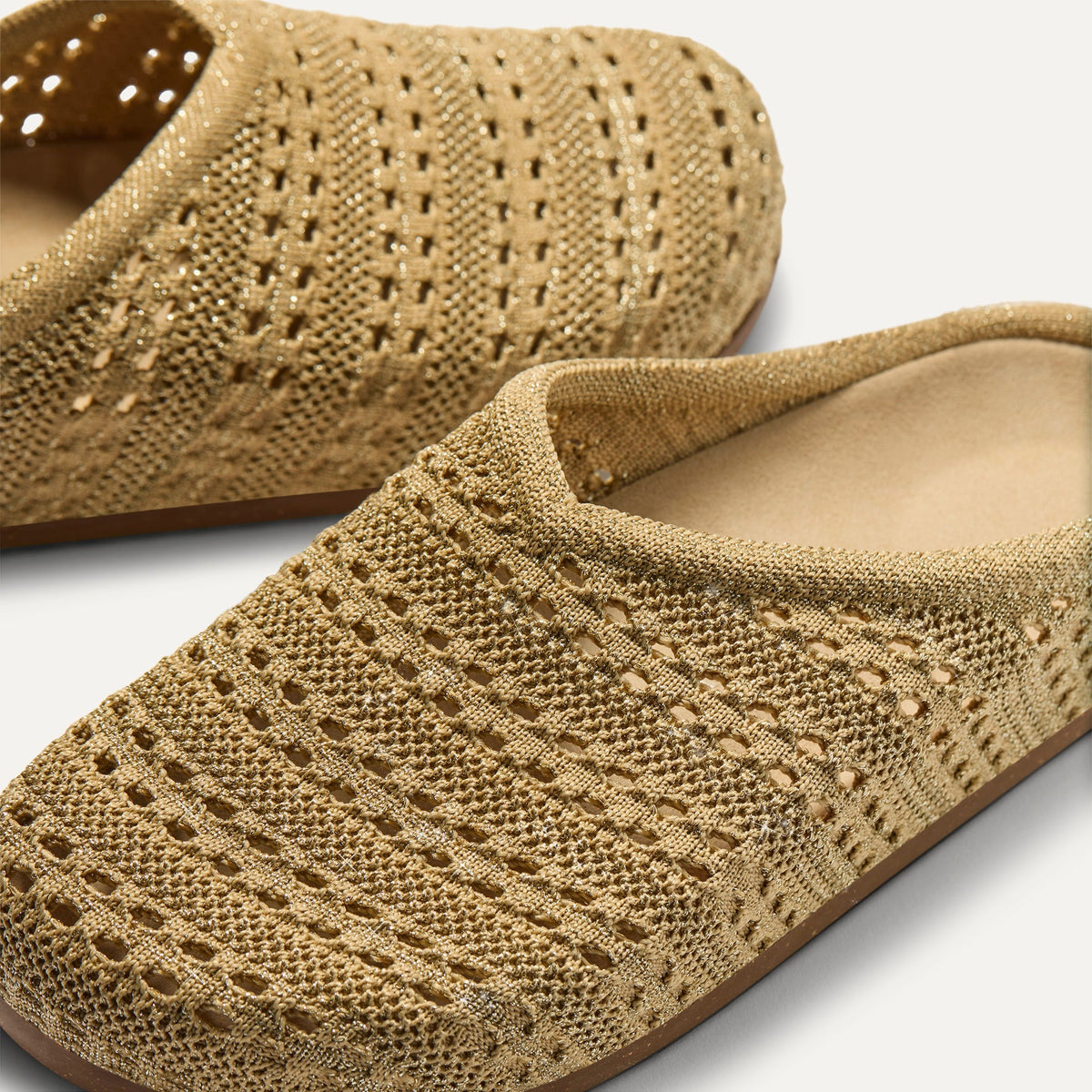 Rothys The Casual Clog in Metallic Golden Crochet