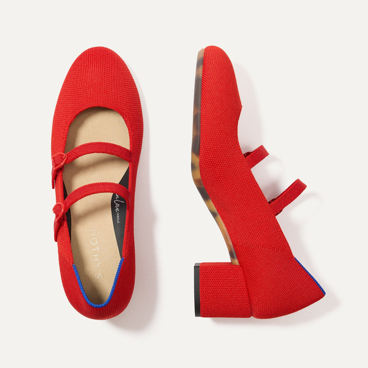 Rothys The Double Buckle Mary Jane Heel in Bright Red