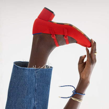 Rothys The Double Buckle Mary Jane Heel in Bright Red