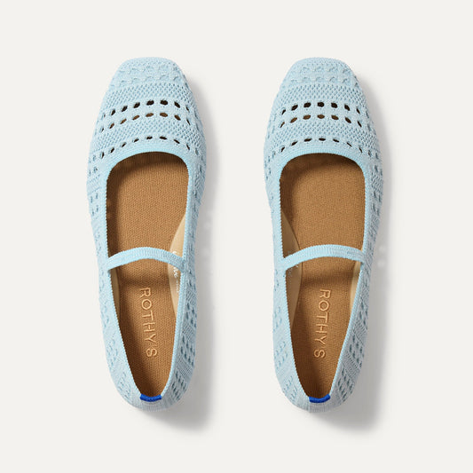 Rothys The Max Square Mary Jane in Powder Blue Crochet