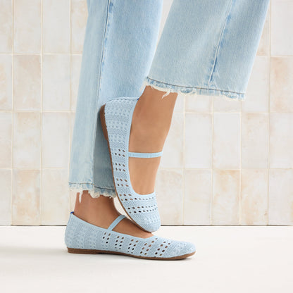 Rothys The Max Square Mary Jane in Powder Blue Crochet