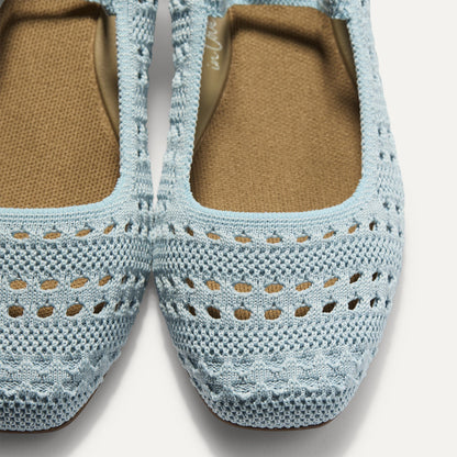 Rothys The Max Square Mary Jane in Powder Blue Crochet