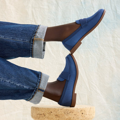Rothys The Penny Loafer in Blue Raffia-Knit for Women