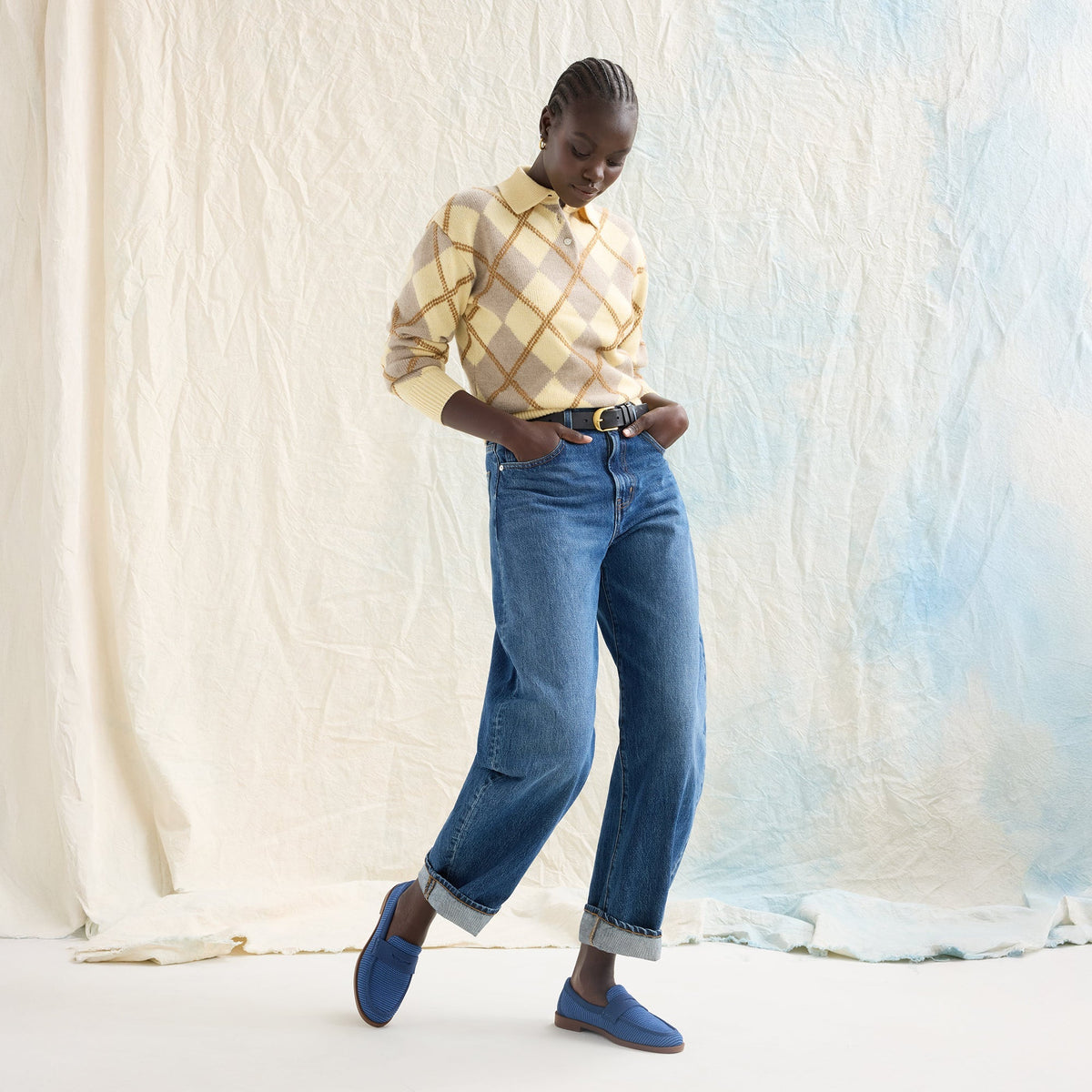 Rothys The Penny Loafer in Blue Raffia-Knit for Women