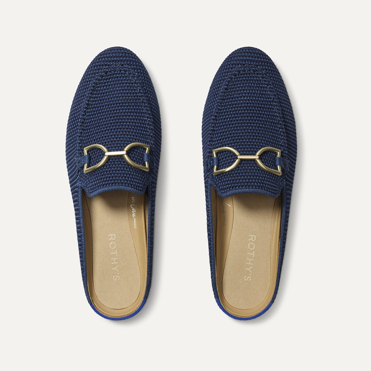 Rothys The Double Bit Loafer Mule in Blue Raffia-Knit