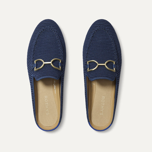 Rothys The Double Bit Loafer Mule in Blue Raffia-Knit