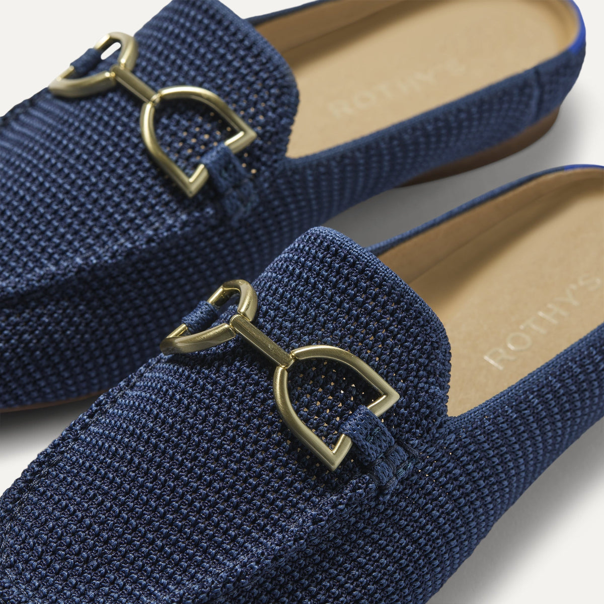 Rothys The Double Bit Loafer Mule in Blue Raffia-Knit