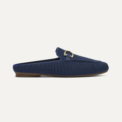Rothys The Double Bit Loafer Mule in Blue Raffia-Knit