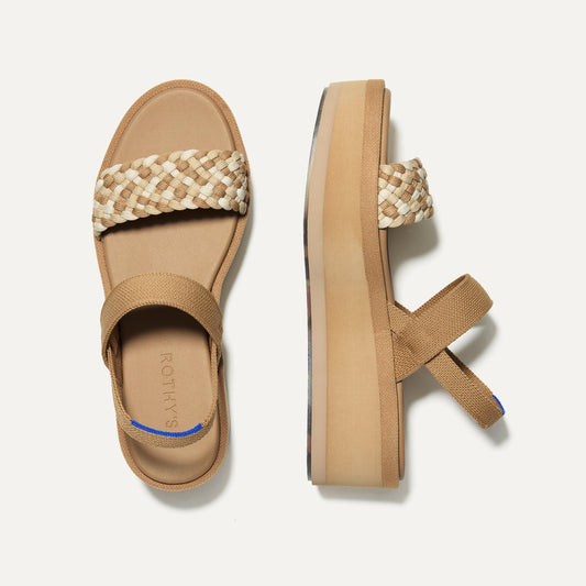 Rothys Women's Ankle Strap Platform Sandal in Beach Sand Woven