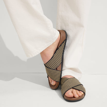 Rothys The Weekend Slide in Toffee Stripe