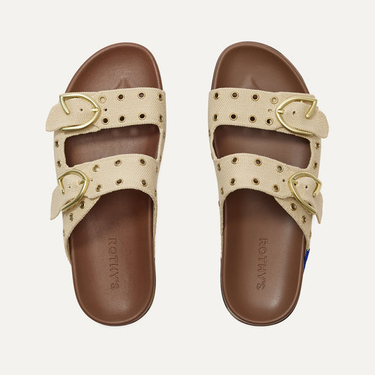 Rothys The Buckle Slide in Eyelet Wheat