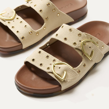 Rothys The Buckle Slide in Eyelet Wheat