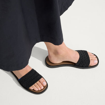Rothys The Slide Sandal in Black Crochet