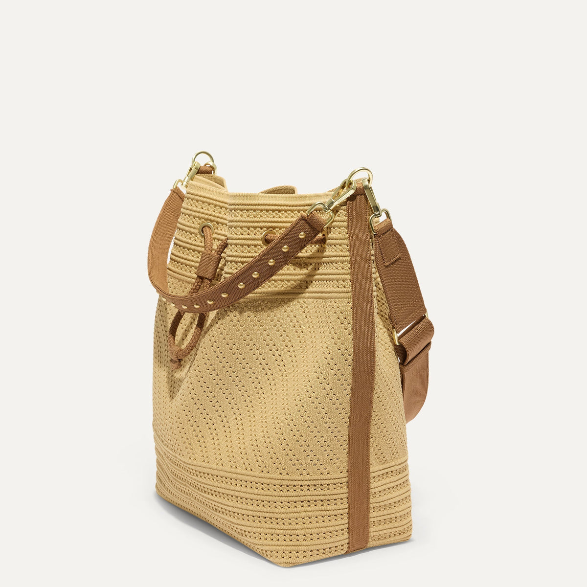 Rothys The Cinch Bucket Bag in Brown Butter Crochet