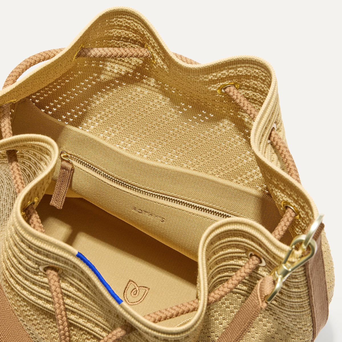 Rothys The Cinch Bucket Bag in Brown Butter Crochet
