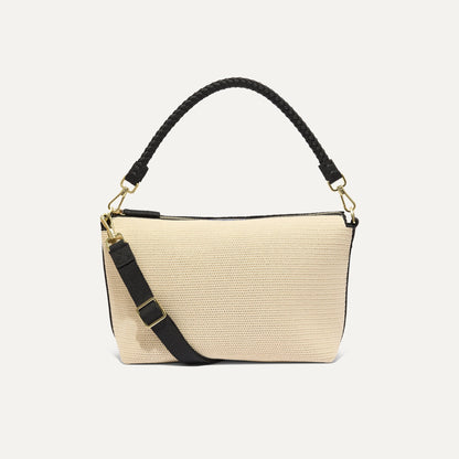 Rothys The Daily Crossbody in Black and White Raffia-Knit