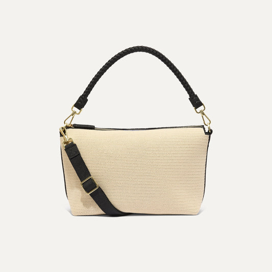 Rothys The Daily Crossbody in Black and White Raffia-Knit